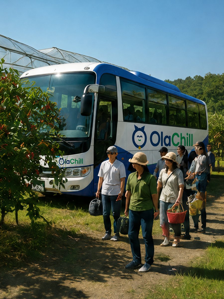 Charter bus for fruit picking โ strawberry, grape and apple farm days
