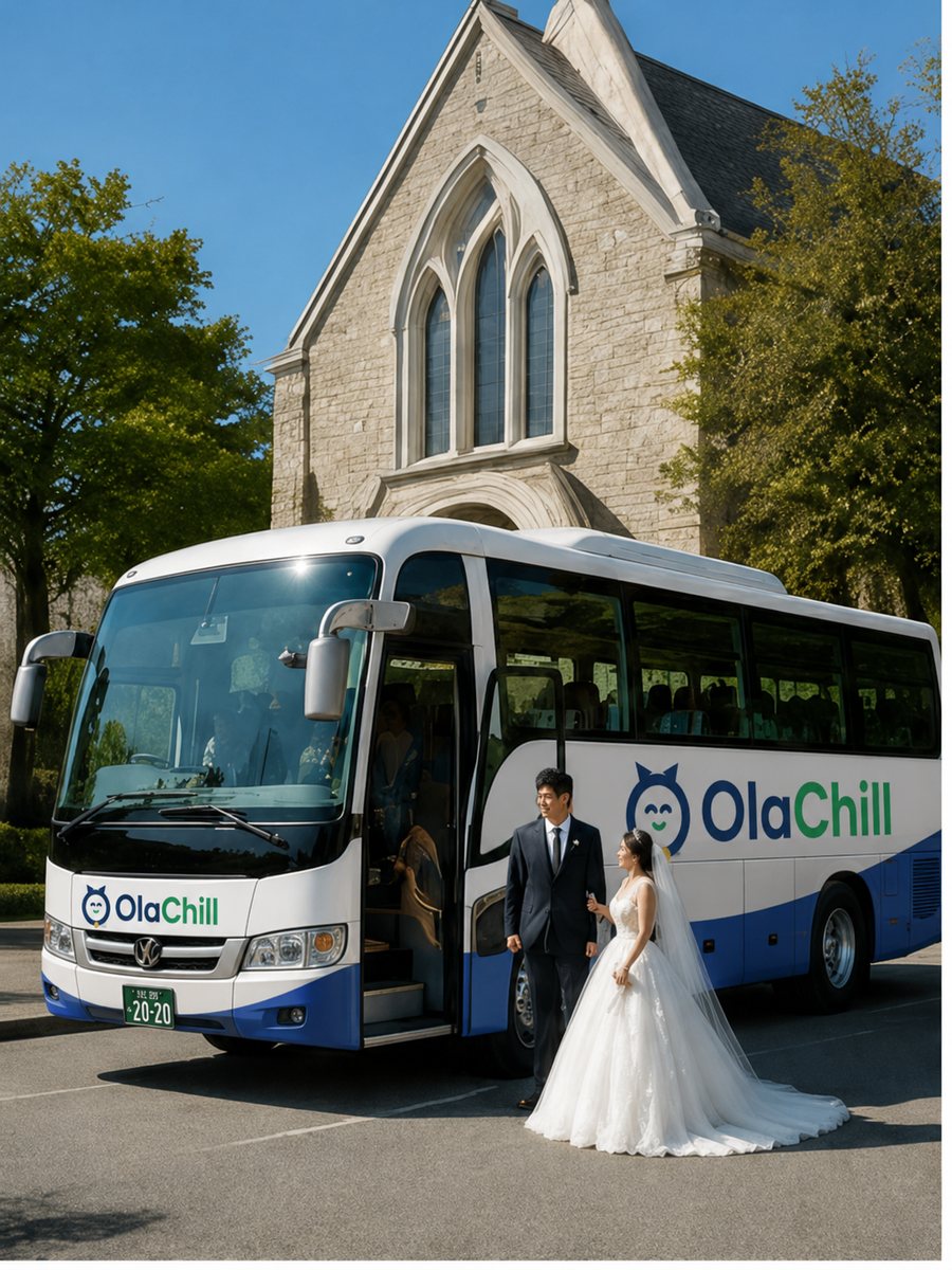 Wedding shuttle bus in Japan — guests, family, photo locations