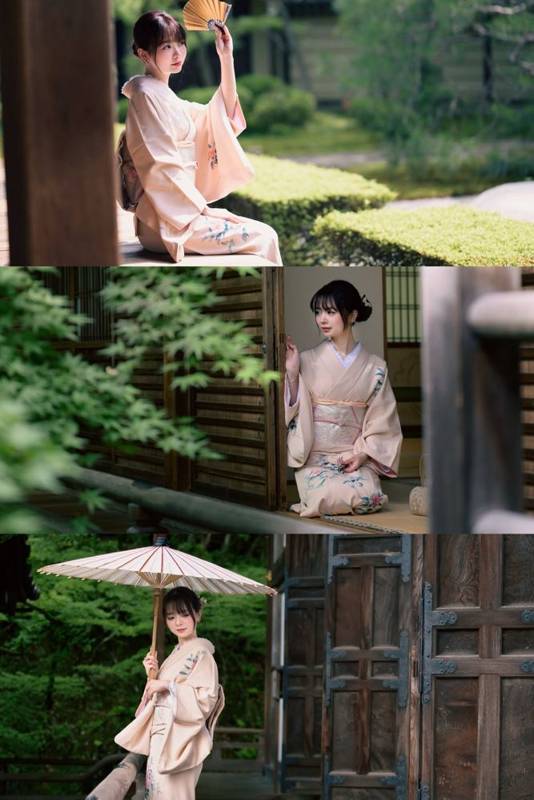 Bộ ảnh kimono: quạt, trà thất, ô giấy