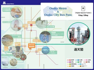 (Available for use from June 1, 2026) Tsutenkaku Observation Deck Ticket + [E-Ticket] Osaka Subway & Bus Pass